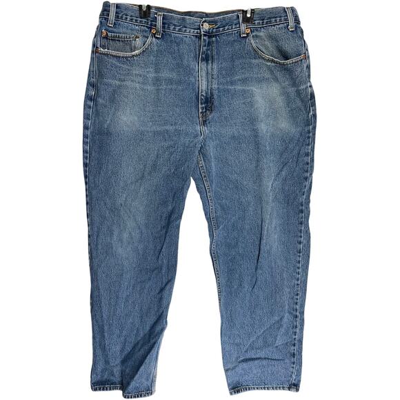 Vintage Y2K Levis 550 Relaxed Jeans 42x30 (40x29.5) Blue 100 Cotton Distress Hem - Picture 1 of 7